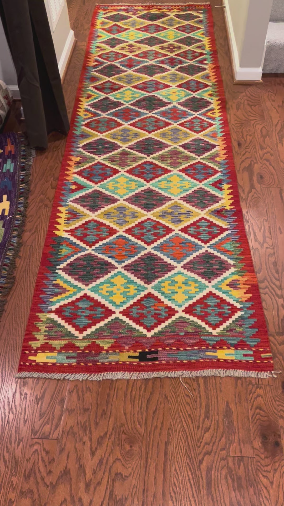 Afghan handwoven tribal runner rug / carpet 10 x 3 FT flatweave 100% wool قالین گلم افغانی اصیل